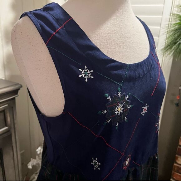 Bobby Brooks Maxi Dress Appliquéd Navy Green Red Gold Plaid size Lg - Picture 8 of 10